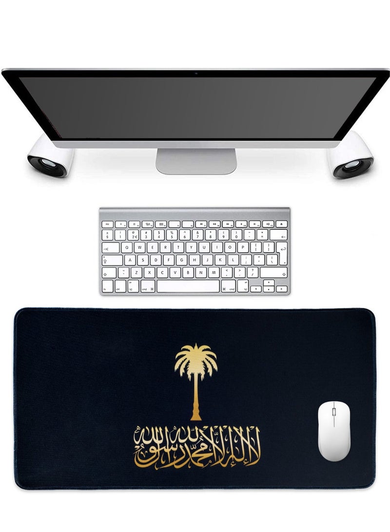 فون قطعة واحدة سادة ماوس علم المملكة العربية السعودية، سادة ماوس شعار المملكة الوطني، سادة مكتب ذات قاعدة مطاطية مانعة للانزلاق وحواف مخيطة، سادة لوحة مفاتيح للاعبين/المكتب/المنزل/هدية، مقاس 80x30x0.3 سم لون أسود - Image 3