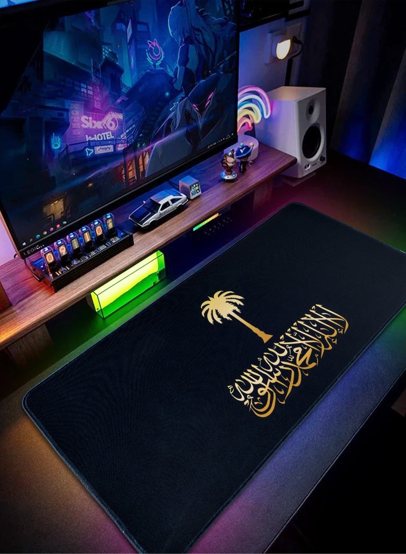فون قطعة واحدة سادة ماوس علم المملكة العربية السعودية، سادة ماوس شعار المملكة الوطني، سادة مكتب ذات قاعدة مطاطية مانعة للانزلاق وحواف مخيطة، سادة لوحة مفاتيح للاعبين/المكتب/المنزل/هدية، مقاس 80x30x0.3 سم لون أسود - Image 5