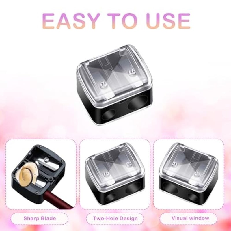 CUTEABC Makeup Pencil Sharpener, 4 Pack Dual Hole Cosmetic Pencil Sharpener for Lip Liner Eyeliner and Brow Pencils, Cosmetic Manual Tools for Women and Makeup Artists,Stainless Steel Blades and Plastic Cover - Image 3
