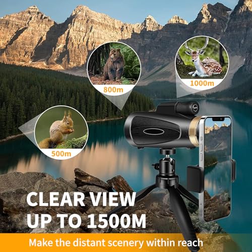 KTBDING Monocular Telescope 80x100 HD Monoculars for Adults with Tripod & Phone Adapter, Monoculars for Bird Watching Stargazing Camping Hiking Hunting Wildlife Travel-Black - Image 5