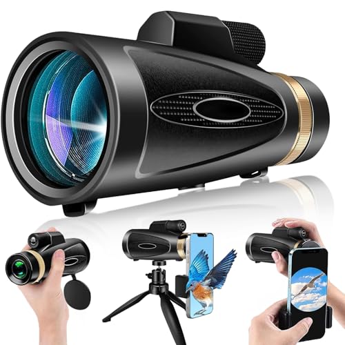 KTBDING Monocular Telescope 80x100 HD Monoculars for Adults with Tripod & Phone Adapter, Monoculars for Bird Watching Stargazing Camping Hiking Hunting Wildlife Travel-Black - Image 1