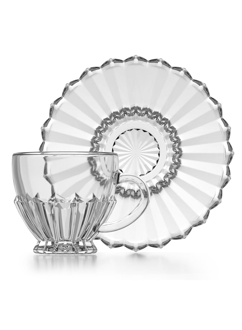 Coffee Cup set, Cappuccino Cups with Saucers - Glass Espresso Coffee Cups Set of 6 210ml, White Tea Mugs and Saucer, Latte Mugs Set  - Image 3