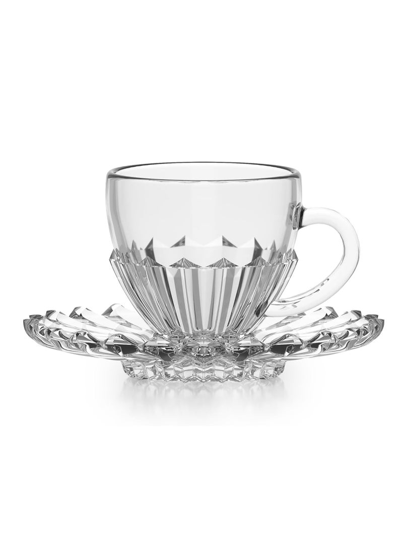 Coffee Cup set, Cappuccino Cups with Saucers - Glass Espresso Coffee Cups Set of 6 210ml, White Tea Mugs and Saucer, Latte Mugs Set  - Image 5