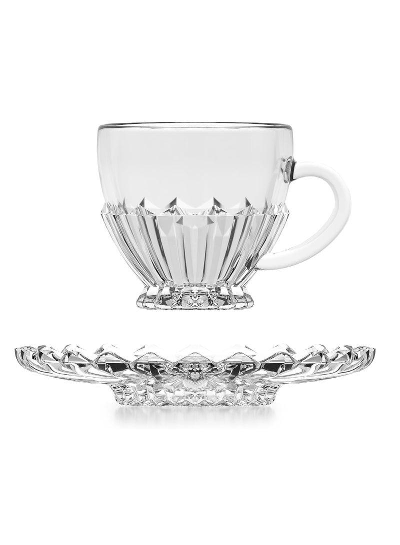 Coffee Cup set, Cappuccino Cups with Saucers - Glass Espresso Coffee Cups Set of 6 210ml, White Tea Mugs and Saucer, Latte Mugs Set  - Image 4