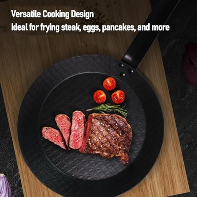 Zerodis Frying Pan Skillet Carbon Steel Frying PanAnti Stick Omelette Skillet Steak Pan Uniform Heating Professional Cookware For Gas Induction Cooker Home Kitchen Cookware Utensil S 1200Ml Medium - Image 5