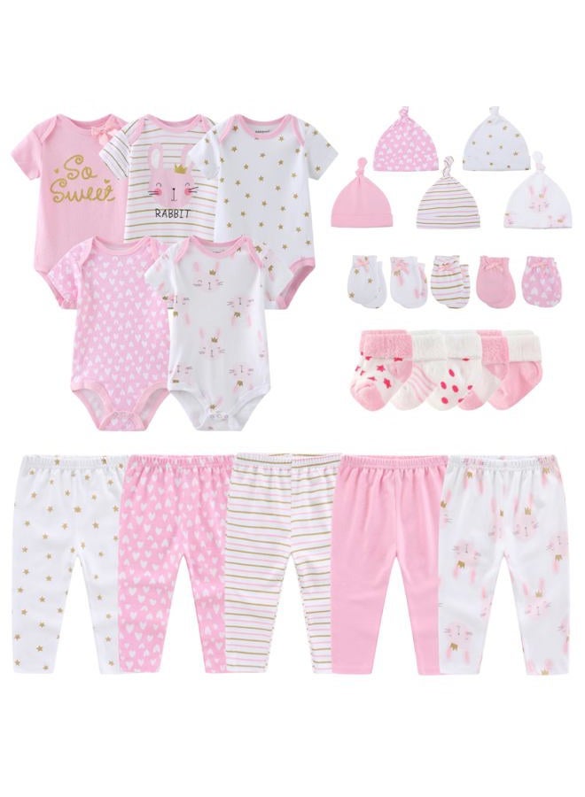 Newborn Layette Gift Set Bodysuits Pants for Baby Girl and Boy 24 Piece 100% Cotton Essentials and Accessories, Infant Clothing Layette Sets 24, 0-3 Months