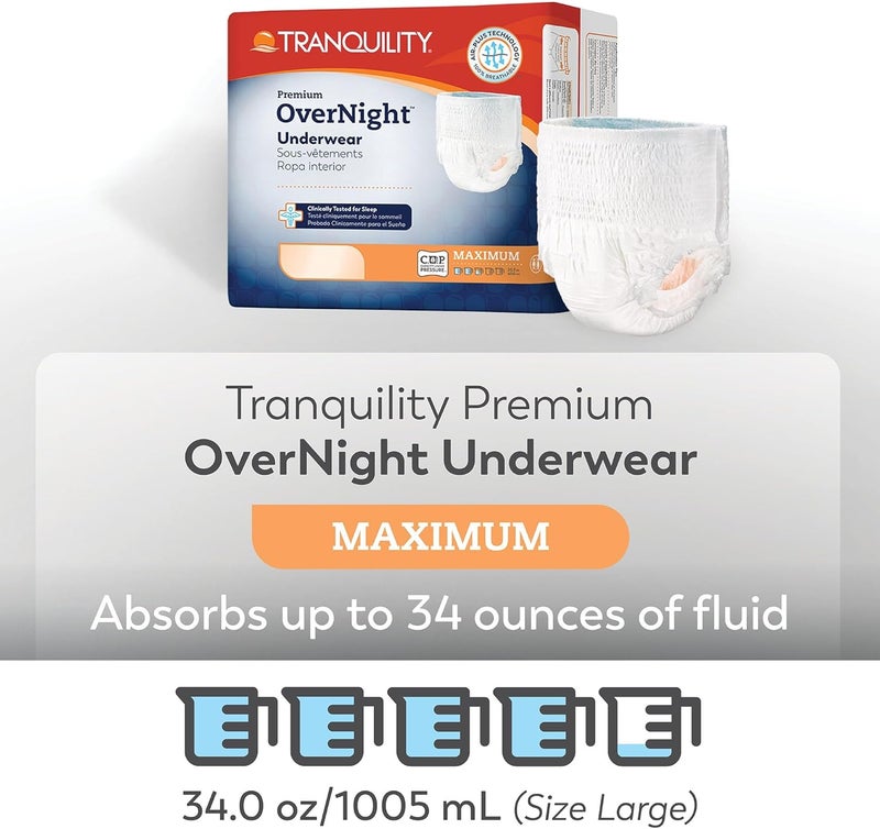 Tranquility Premium OverNight Disposable Absorbent Underwear 16 Count L 4454 in Waist Maximum Absorbency AllNight Sleep Breathable Comfort 16 Adult Diapers - Image 5