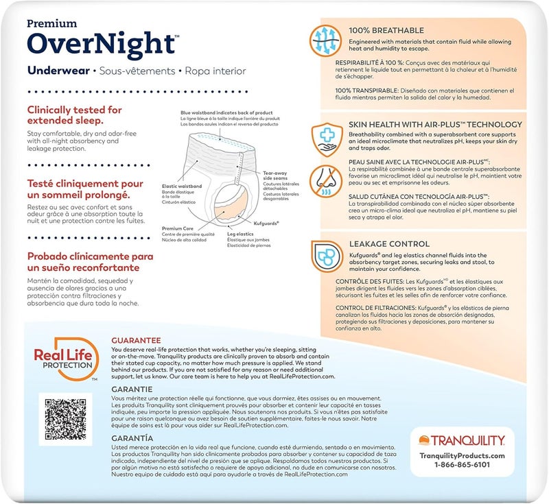 Tranquility Premium OverNight Disposable Absorbent Underwear 16 Count L 4454 in Waist Maximum Absorbency AllNight Sleep Breathable Comfort 16 Adult Diapers - Image 4
