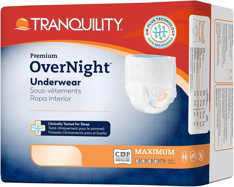 Tranquility Premium OverNight Disposable Absorbent Underwear 16 Count L 4454 in Waist Maximum Absorbency AllNight Sleep Breathable Comfort 16 Adult Diapers - Image 2