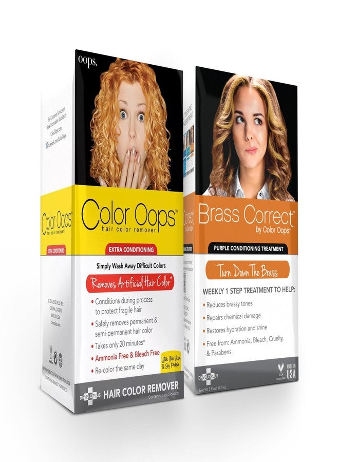 Color Oops Extra Conditioning Hair Color Remover and Brass Correct Bundle, Hair Dye Remover Processes in 20 Minutes, Safely Removes Permanent & Semi-Permanent Dye, Neutralize Brassy Tones - Image 1