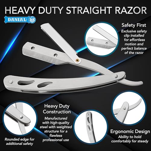 DANIAL Barber Razor for Men - Heavy Duty Stainless Steel Razor with 5 Blades - Perfect for Beard, Face, Manual Shaving - Single/Double Edge Safety Design - Image 2