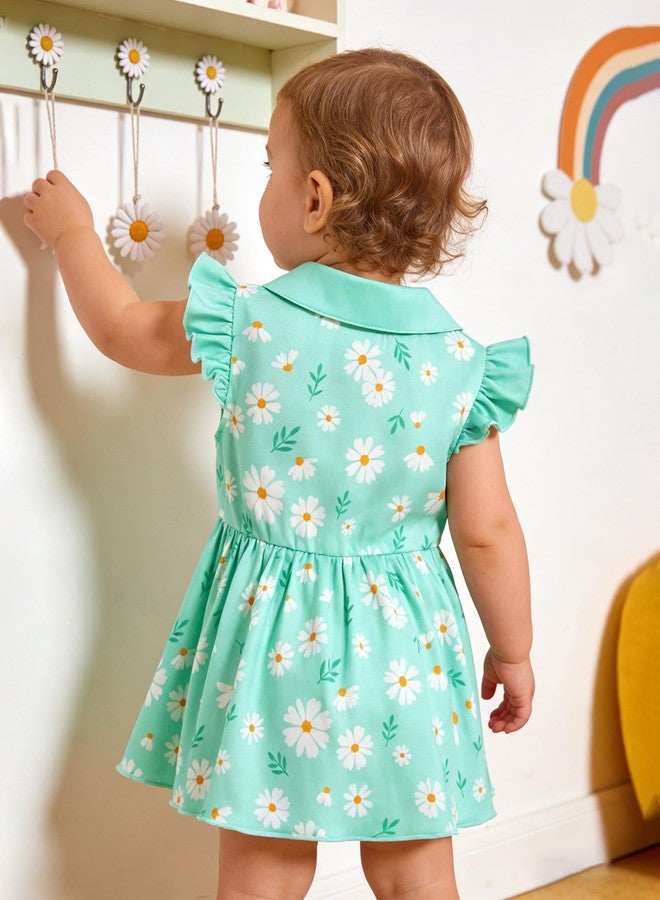 YALLET 12 18 Months Newborn Dress Flutter Sleeves Polo Collar Baby Dresses Snap Button Romper Cute Print Baby Girl Clothing for Valentine's Day Easter Casual Photo Daily Wear(Light Green,12-18 Months) - Image 5