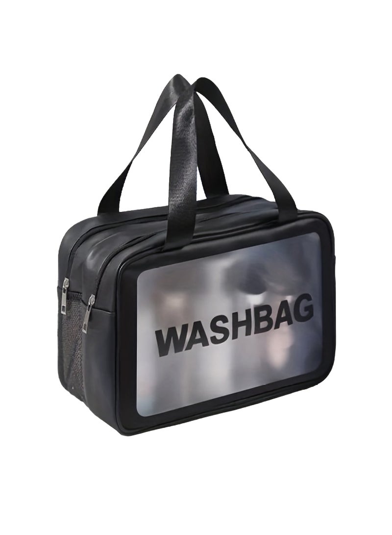 Large Capacity Waterproof Makeup Bag with Double-Layer Finishing Storage And Zipper Handle For Travel And Skin Care Products - Image 1