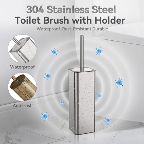 DOWRY Stainless Steel Toilet Bowl Brush and Holder for Bathroom Storage Organization Deep Cleaning Covered Brush Cleaner,Nickel Square - Image 2