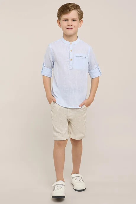 R&B Solid Shirt with Mandarin Collar & Long Sleeves