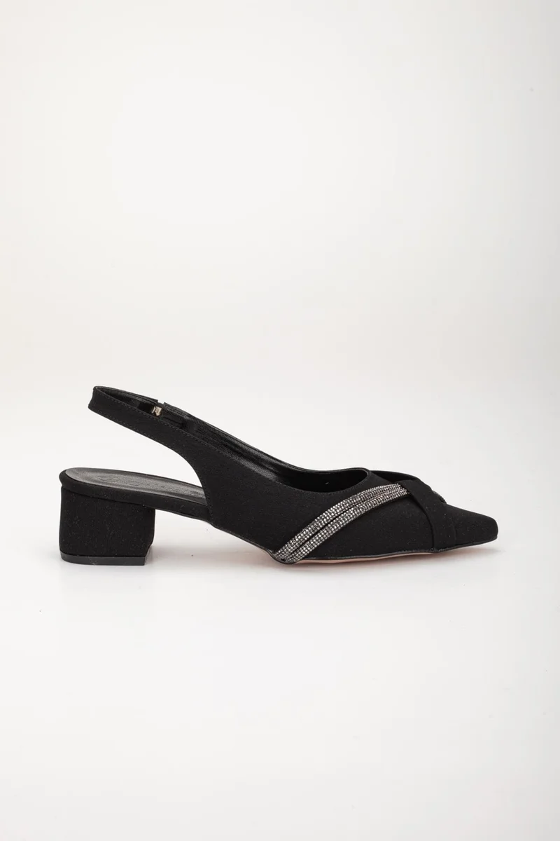 Dilimler Ayakkabı Slices Shoes Large Size Zara Satin Stone Black Women's Short Heeled Evening Dress Shoes
