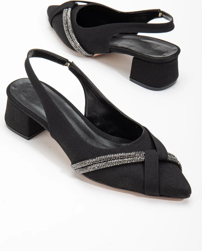 Dilimler Ayakkabı Slices Shoes Large Size Zara Satin Stone Black Women's Short Heeled Evening Dress Shoes