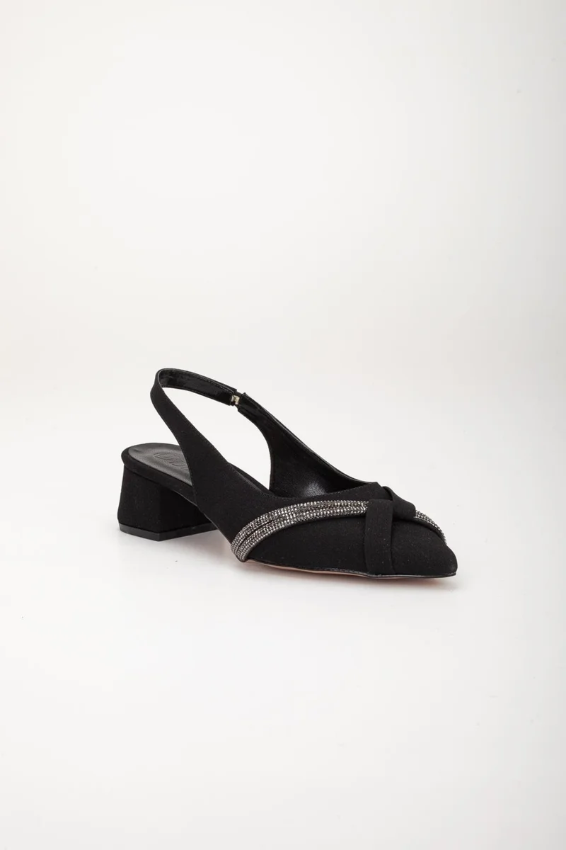 Dilimler Ayakkabı Slices Shoes Large Size Zara Satin Stone Black Women's Short Heeled Evening Dress Shoes