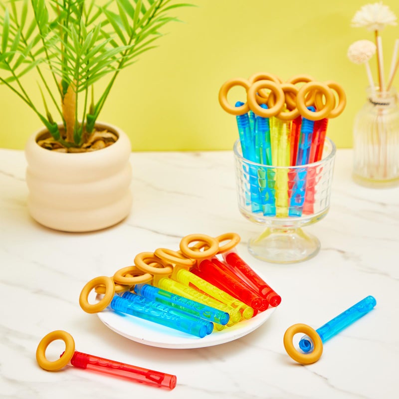 RoundFunny 24 Pcs Gold Ring Mini Bubble Wands Cartoon Characters Themed Party Supplies Blue Yellow Red Bubbles Sticks Wands for Birthday Gifts Prizes Supplies Carnival Easter Goody Bag Stuffers - Image 3