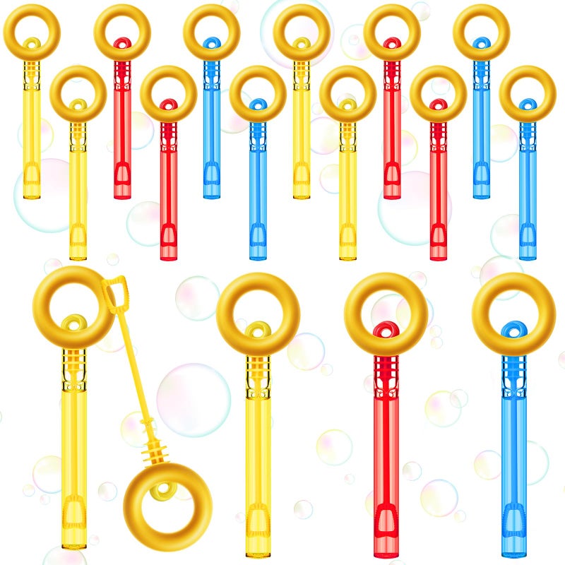 RoundFunny 24 Pcs Gold Ring Mini Bubble Wands Cartoon Characters Themed Party Supplies Blue Yellow Red Bubbles Sticks Wands for Birthday Gifts Prizes Supplies Carnival Easter Goody Bag Stuffers - Image 1