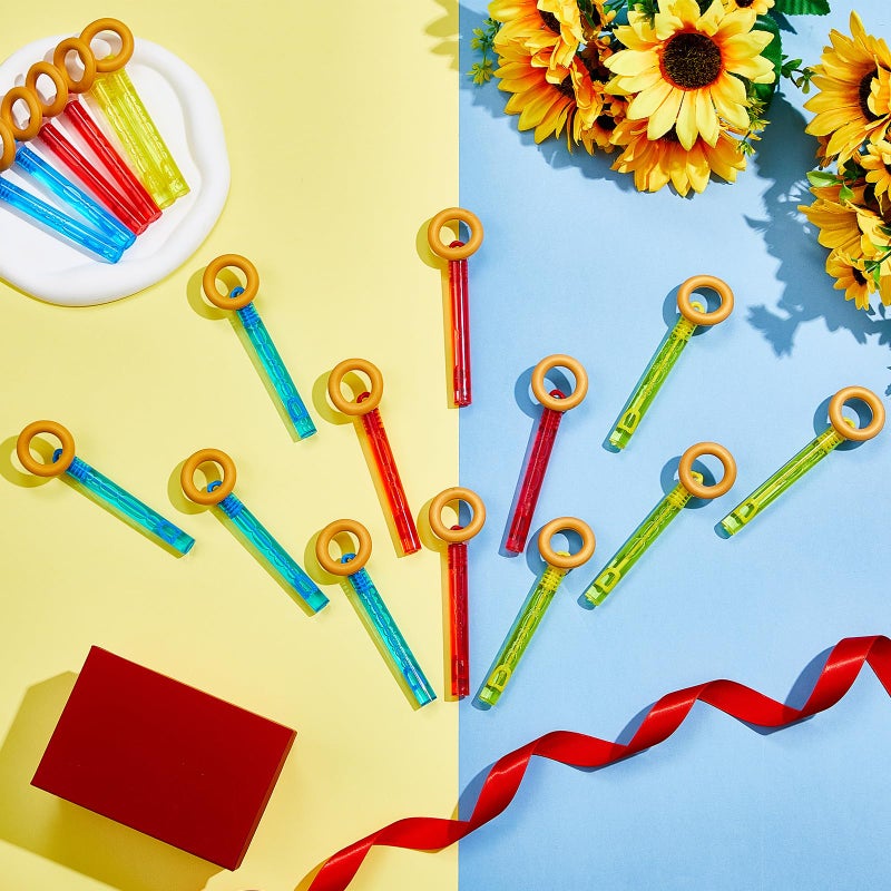 RoundFunny 24 Pcs Gold Ring Mini Bubble Wands Cartoon Characters Themed Party Supplies Blue Yellow Red Bubbles Sticks Wands for Birthday Gifts Prizes Supplies Carnival Easter Goody Bag Stuffers - Image 4