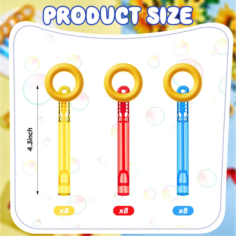 RoundFunny 24 Pcs Gold Ring Mini Bubble Wands Cartoon Characters Themed Party Supplies Blue Yellow Red Bubbles Sticks Wands for Birthday Gifts Prizes Supplies Carnival Easter Goody Bag Stuffers - Image 2