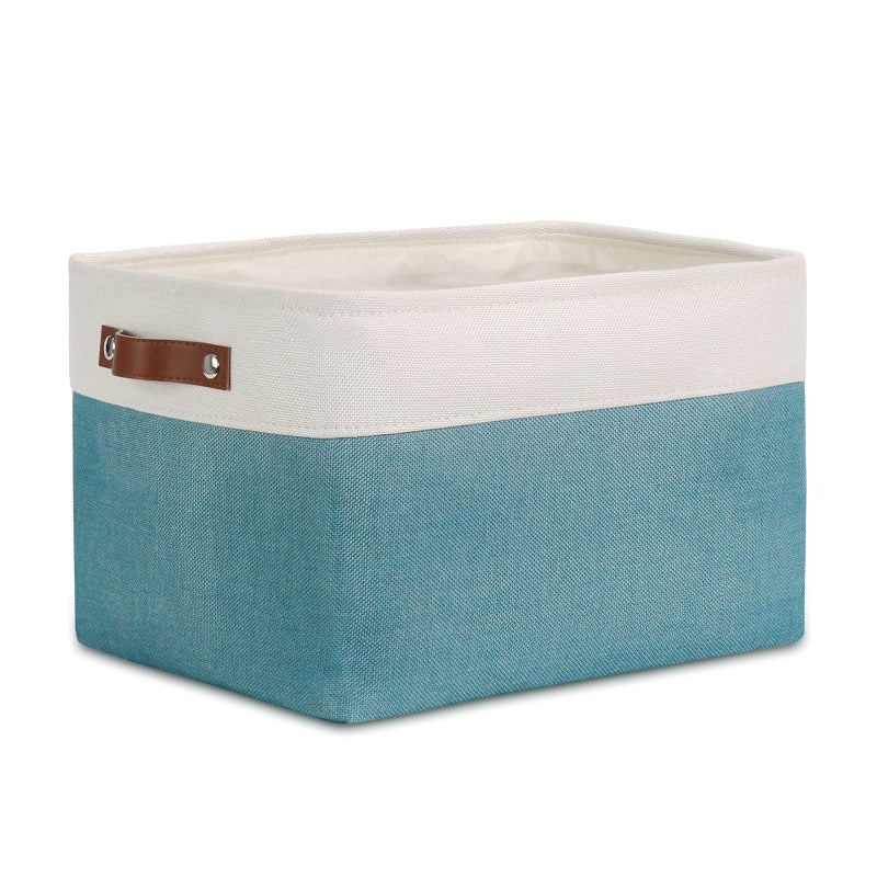DULLEMELO Fabric Storage Basket for ShelvesClosets Collapsible Rectangle Basket for Organizing Clothes Toys Towels Books Laundry Nursery Dog Toy Basket Empty WhiteTeal