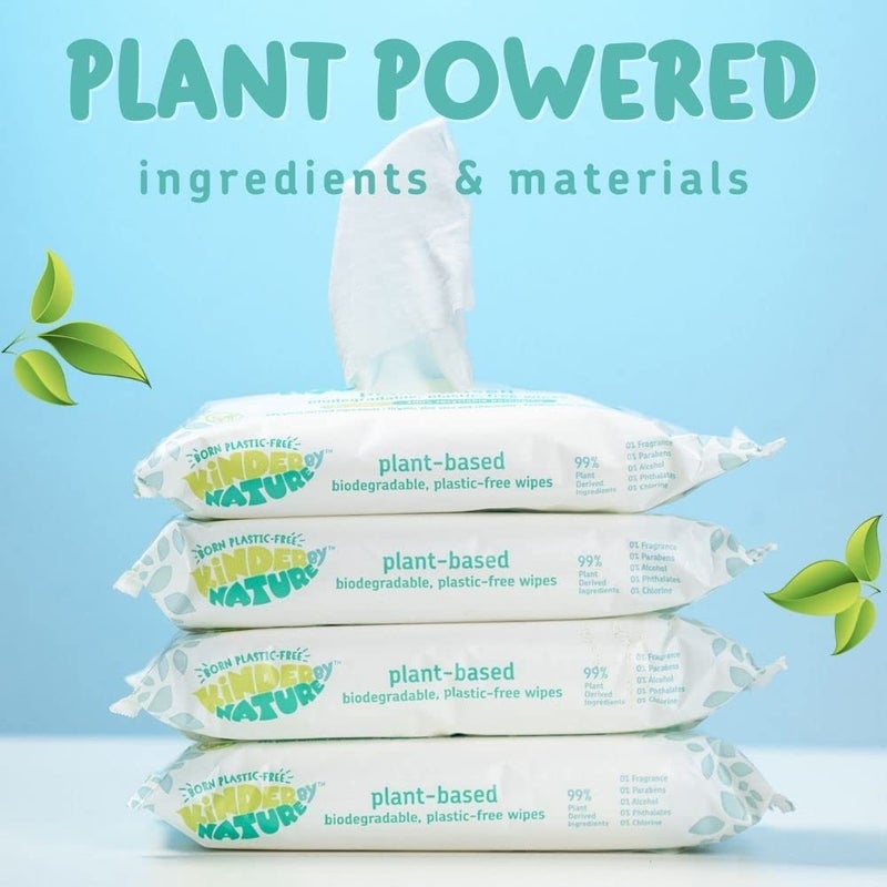 جاكسون ريس Kinder by Nature Plant Based Baby Wipes - 100% Biodegradable  Compostable, 672 Count (12 Packs of 56) - 99% Plant-Based Ingredients, Plastic-Free Wipes - Image 2