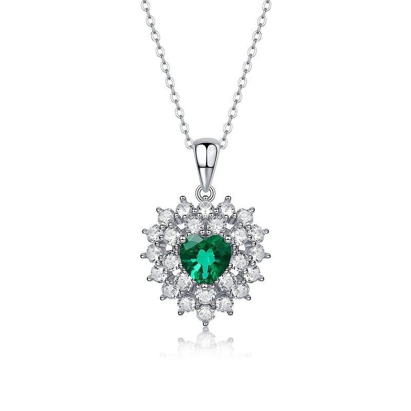 S925 Silver Pendant Necklace with Lab-Grown Emerald, Geometric Design, 925 Sterling Silver Jewelry for Women