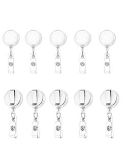 MARKQ [Pack of 10] White Retractable Badge Reel with Clip – Durable ID Holder with Clear Vinyl Strap – Secure Badge Reel for ID Cards and keys  - Image 1