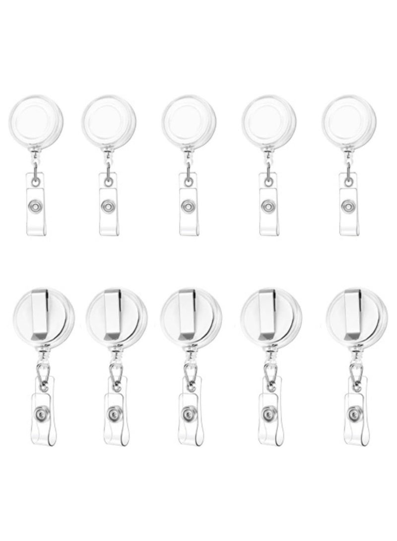 MARKQ [Pack of 10] White Retractable Badge Reel with Clip – Durable ID Holder with Clear Vinyl Strap – Secure Badge Reel for ID Cards and keys  - Image 1
