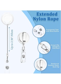 MARKQ [Pack of 10] White Retractable Badge Reel with Clip – Durable ID Holder with Clear Vinyl Strap – Secure Badge Reel for ID Cards and keys  - Image 4