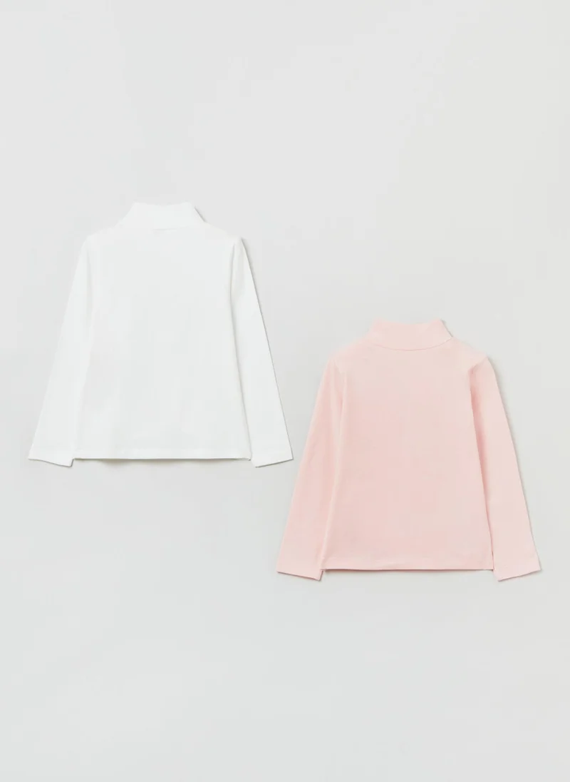 او في اس Ovs Girls 2 Pack Print And Plain Turtleneck Tops