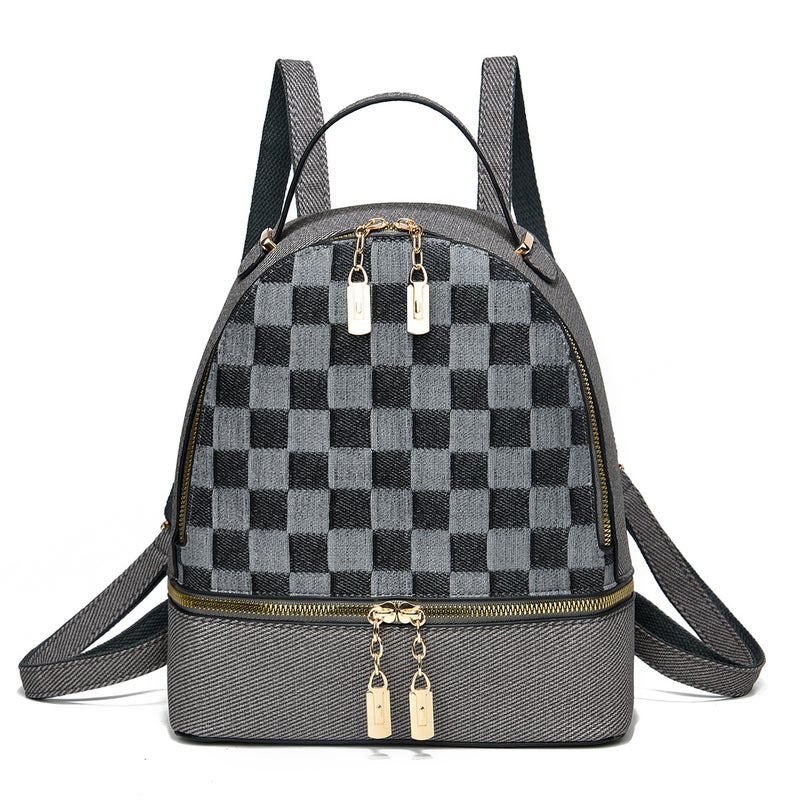 New Stitching Checkerboard Backpack High-Value Multi-Layer Large-Capacity Fashion Backpack Light Luxury Lightweight Backpack - Image 1