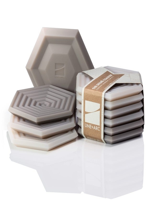 LINE+ARC The Original Degrē Coaster (Set of 6, Sandstone) 10mm Thick Dishwasher Safe Stain-Resistant Outdoor Coffee Table Silicone Modern Hexagon Mid Century Cup Drink Rubber Non-Absorbent - Image 1