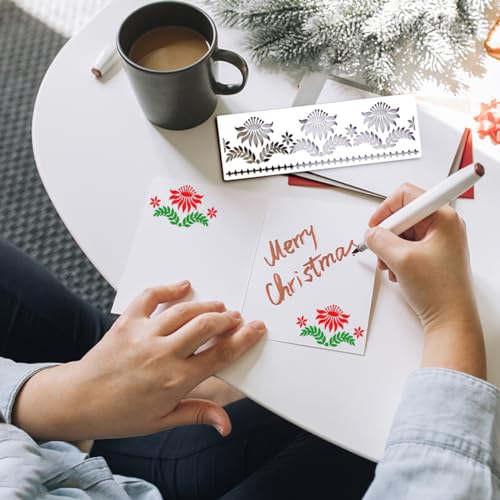 QSZKeer 12Pcs Border Stencils Flower Stencil Template Plastic Edge Painting Stencil Reusable Art Stencils Floral Edge DIY Craft Drawing Template for Card Scrapbooking Painting on Wood Wall Floor Canvas Decor - Image 5