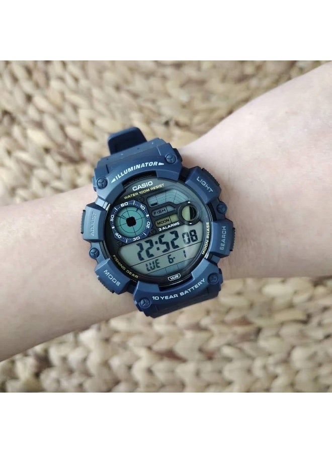 كاسيو ساعة رجالية بشاشة رقمية وسوار راتنج أزرق - WS-1500H-2AVDF - Image 4