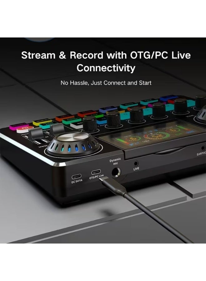 المحاكم Audio Mixer, Live Sound Card with DJ Effects, Voice Changer, Denoise, One-Click Mute | RGB Sound Board, Music Recording Equipment, Podcasting, Gaming - Image 5