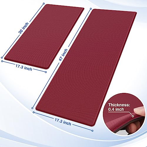 StepRite Kitchen Mats, 2PCS Kitchen Rugs, Cushioned Anti Fatigue Kitchen Mats for Floor, Non-Slip Standing Desk Mat, Waterproof Kitchen Rug Set for Kitchen, Floor, Office, 17.3"x30"+17.3"x47", Red - Image 2