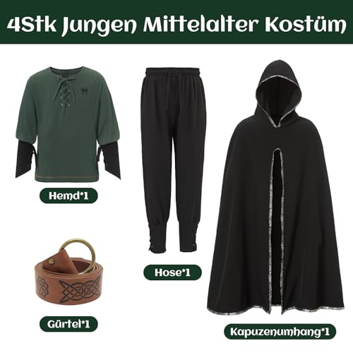 Ezuwail 4PCS Boys Renaissance Costumes Outfit Kids Medieval Viking Costume Sets for Halloween Boys Renaissance Accessories with Kids Medieval Viking Cloak Belt - Image 5