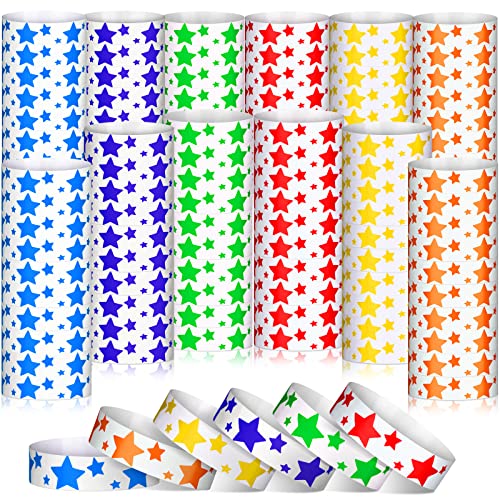 BBTO 600 Pcs Star Events Wristbands Colored Paper Wristbands for Events Waterproof Neon Party Event Bracelets Hand Bands Colorful Arm Bands for Party Wedding Festival - Image 1