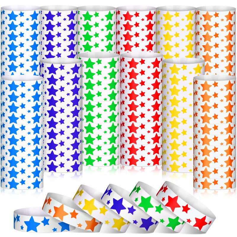 BBTO 600 Pcs Star Events Wristbands Colored Paper Wristbands for Events Waterproof Neon Party Event Bracelets Hand Bands Colorful Arm Bands for Party Wedding Festival - Image 3