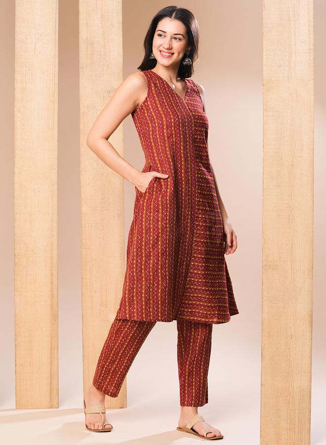 Globus All-Over Printed In Dobby A-Line Kurta with Pants Co-Ords - Image 2