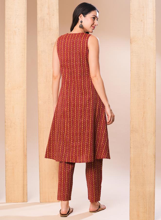 Globus All-Over Printed In Dobby A-Line Kurta with Pants Co-Ords - Image 3