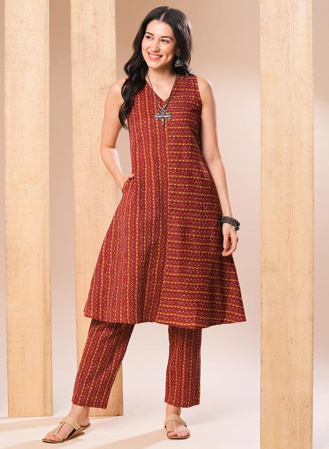 Globus All-Over Printed In Dobby A-Line Kurta with Pants Co-Ords - Image 1