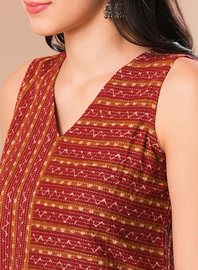 Globus All-Over Printed In Dobby A-Line Kurta with Pants Co-Ords - Image 4