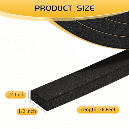Bonison 26Ft Weather Stripping Door Seal - 1/2" x 1/4" Door Seal Strip for Door Frame, High Density Foam Insulation Tape, Self Adhesive Soundproof Gap Filler for Doors, Windows, Sliding Door and AC Units - Image 3