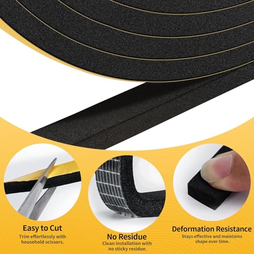 Bonison 26Ft Weather Stripping Door Seal - 1/2" x 1/4" Door Seal Strip for Door Frame, High Density Foam Insulation Tape, Self Adhesive Soundproof Gap Filler for Doors, Windows, Sliding Door and AC Units - Image 2
