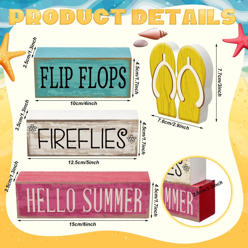 Yuntau 4 Pcs Summer Table Decorations Wooden Sign Flip Flops Table Centerpiece Summer Tiered Tray Decor Decorative Faux Book Stack Block for Coffee Fireplace Mantel Floating Shelf Hawaii - Image 3