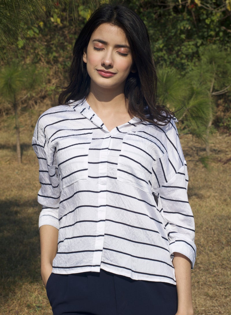 P FOR PRETTY Blue And White Striped Shirt - Image 1